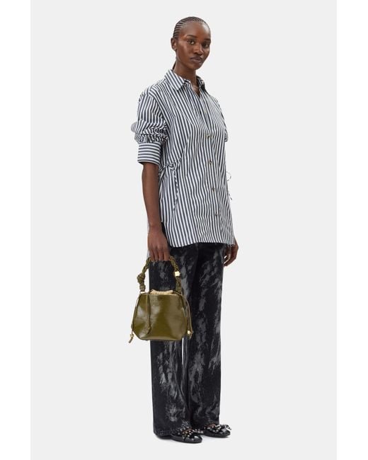 Ganni Gray Patent Bou Bucket Bag
