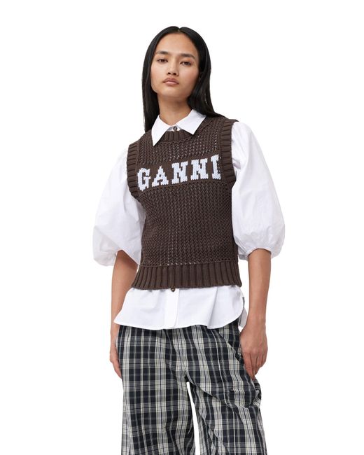 Ganni Multicolor In Hot Fudge Size 2xs Organic Cotton/polyamide Women's