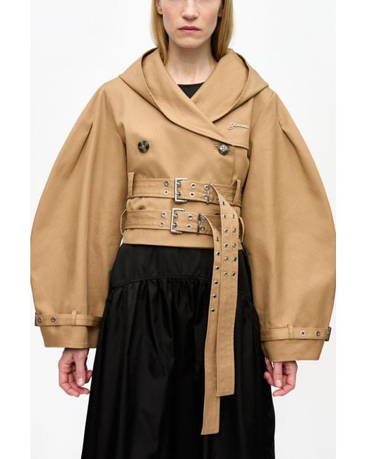 Ganni Natural Camel Bonded Cotton Short Trench Jacket