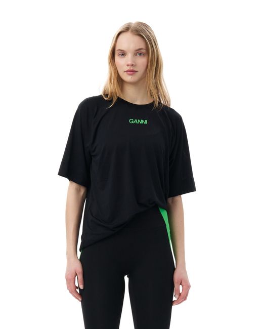 Ganni Black Short Sleeve Active Mesh T-shirt