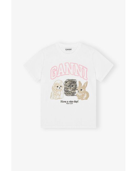 Ganni White Animal Print T-Shirt