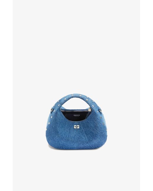 Ganni Blue Mini Hobo Bag With Studs