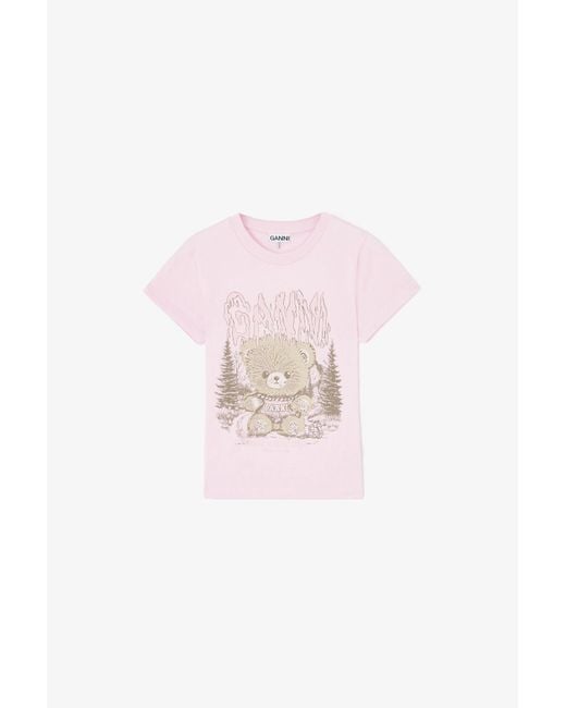 Ganni Multicolor Baby Fit T-Shirt With Forest Teddy