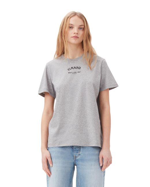 Ganni Gray Lässiges, graues T-Shirt mit O-Ausschnitt