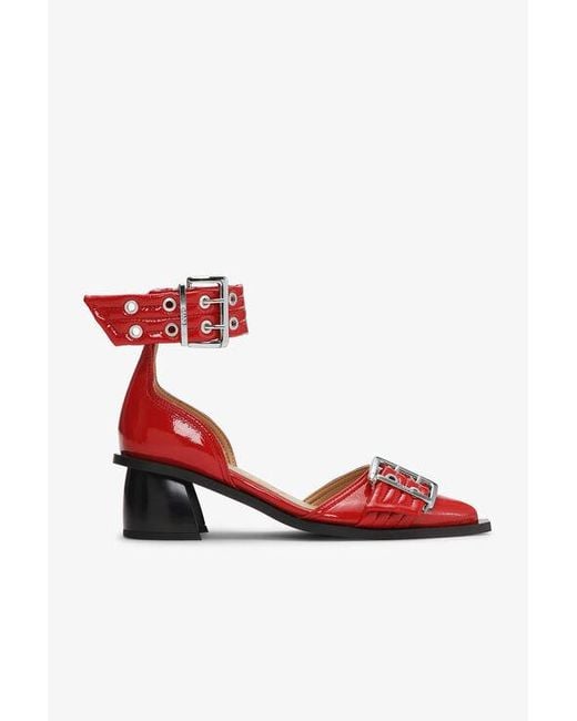 Ganni Red Feminine Buckle Open Cut Pumps Shoes