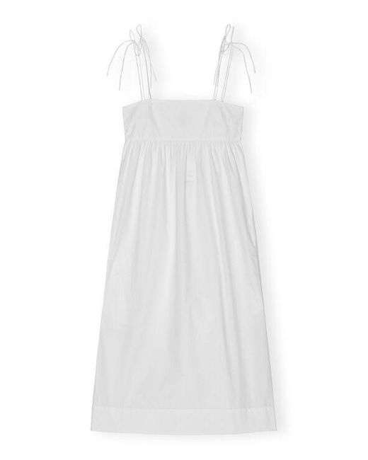 Ganni White Cotton Poplin String Midi Dress