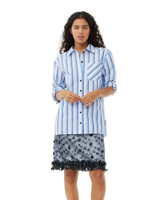 Ganni Blue Striped Cotton Oversized Shirt