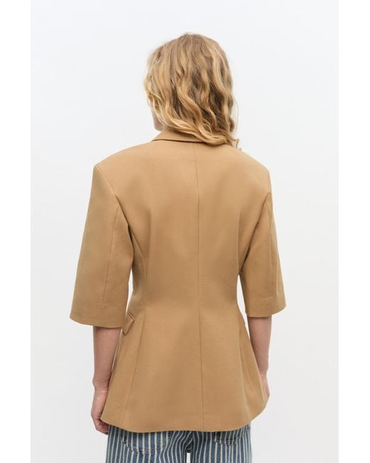 Ganni Natural Camel 3/4 Sleeve Blazer