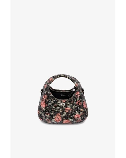 Ganni Black Mini Hobo Bag With Beaded Flower