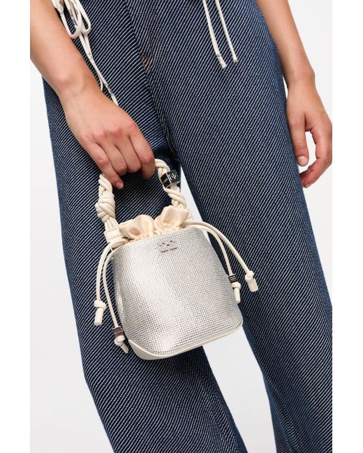 Ganni Blue Ivory Mini Bou Bucket Bag