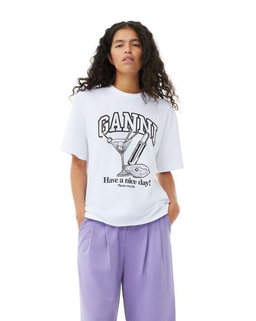 Ganni White Future Relaxed Cocktail T-Shirt