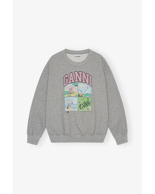 Ganni Gray Isoli Oversized Graphic Sweatshirt
