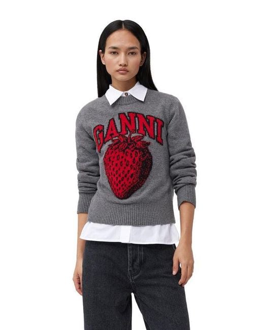 Ganni Gray Signature Strawberry Sweater