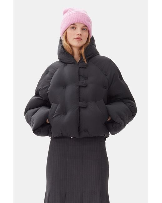 Ganni Short Tech Puffer Jacket in Black | Lyst