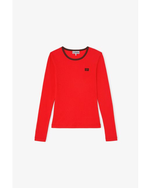 Ganni Red Long-Sleeve Top