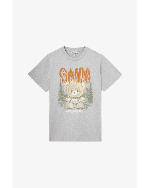 Ganni Gray T-Shirt With Forest Teddy