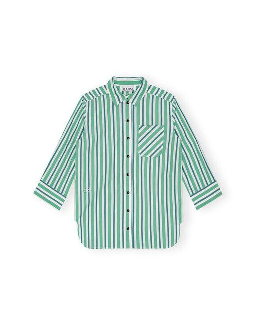 Ganni Blue Green Striped Cotton Oversized Shirt