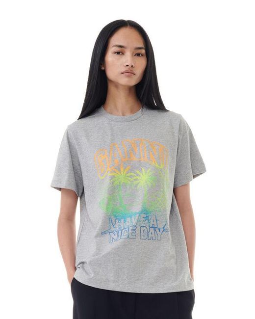 Ganni Gray Grey Basic Jersey Holiday Relaxed T-shirt