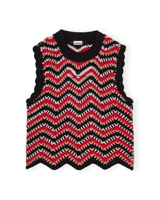 Ganni Red Cotton Crochet Vest