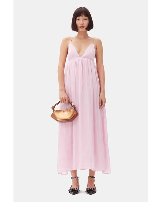 ganni pink satin dress Ganni Double Satin Halter Neck Maxi Dress