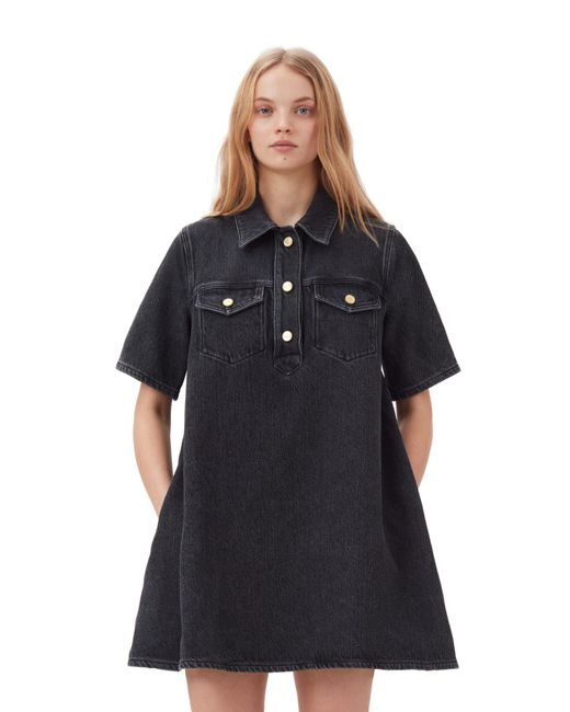 Ganni Washed Black Heavy Denim Mini Dress Size 4 Organic Cotton