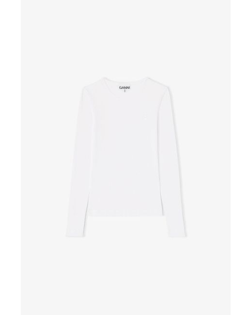 Ganni White Rib Long-Sleeve Top