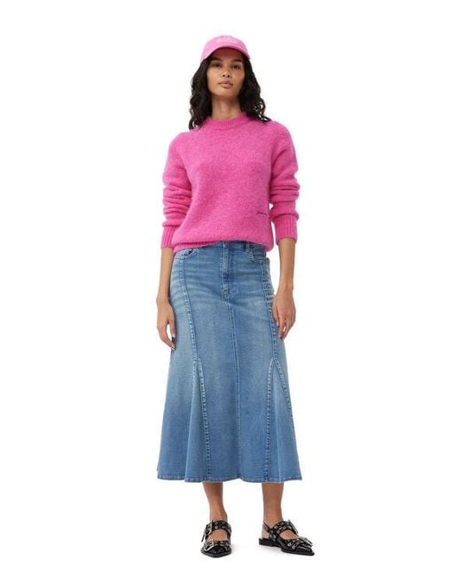 Ganni Pink Tint Denim Peplum Skirt