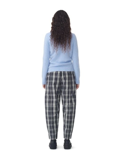 Ganni Blue Checkered Cotton Elasticated Curve Trousers