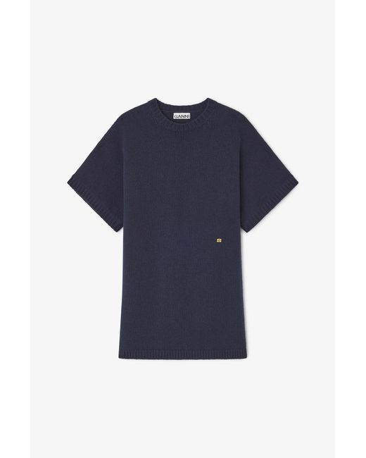 Ganni Blue Dark Wool Mix Dress