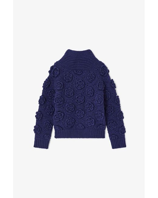 Ganni Blue Dark Flower Crochet Jumper