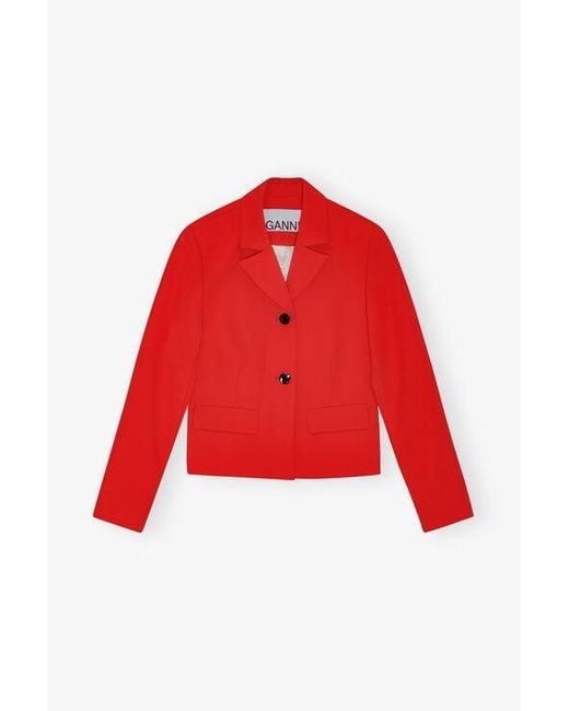 Ganni Red Twill Suiting Fitted Blazer