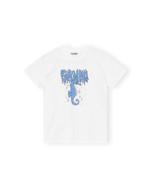 Ganni White Relaxed Seahorse T-Shirt