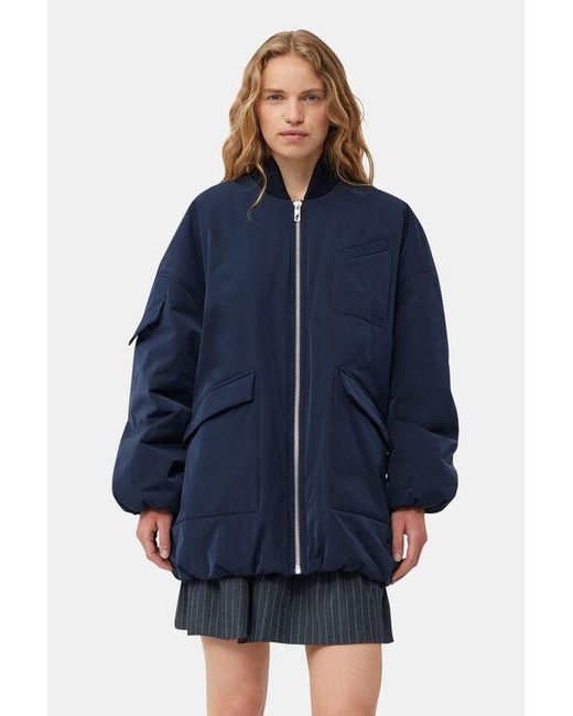 Ganni Blue Oversized Multiple-Pocket Bomber Jacket