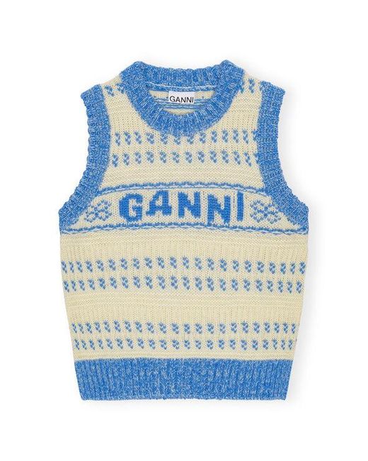Ganni Blue Graphic O-neck Vest