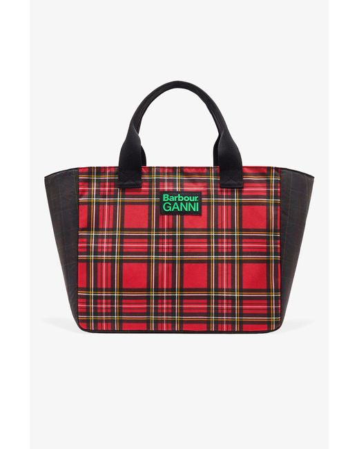 Ganni Red X Barbour Tartan Tote