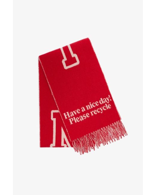 Ganni Red Fringed Football Scarf Wool