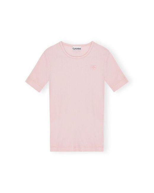 Ganni Multicolor Pink Soft Cotton Rib Short Sleeve T-shirt