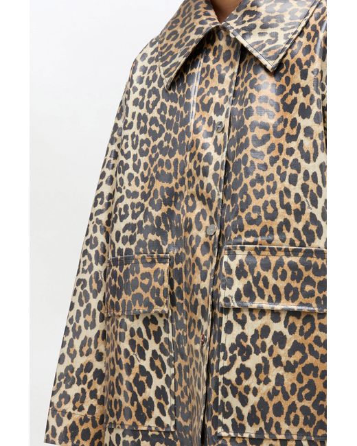 Ganni Natural Leopard Laminated Cotton Jacket