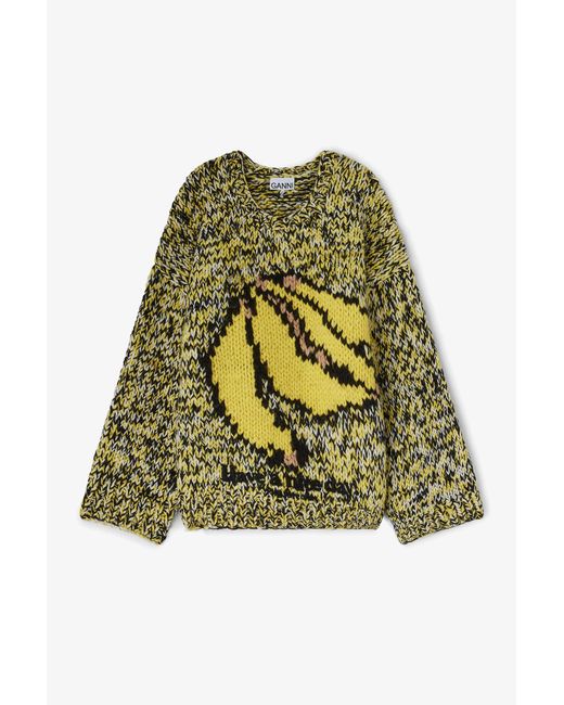 Ganni Green Banana Handknit Jumper