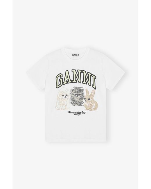 Ganni White Animal Print T-Shirt
