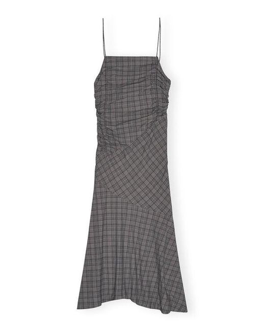 Ganni Multicolor Checkered Ruched Long Slip Dress