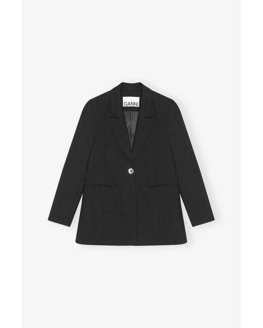 Ganni Black Solid Twill Suiting Blazer