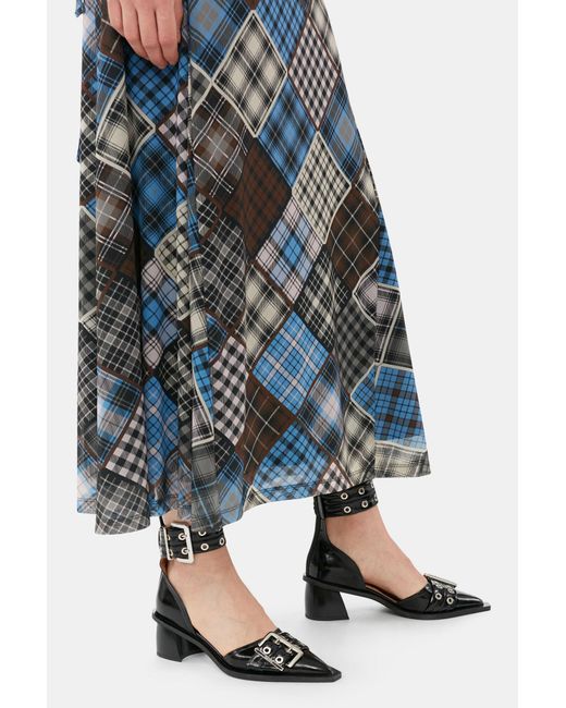 Ganni Blue Feminine Buckle Open Cut Pumps