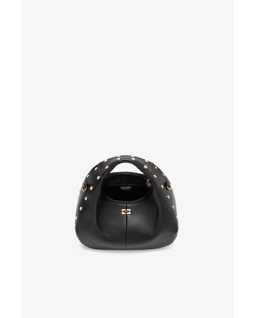 Ganni Black Mini Hobo Bag Studs In