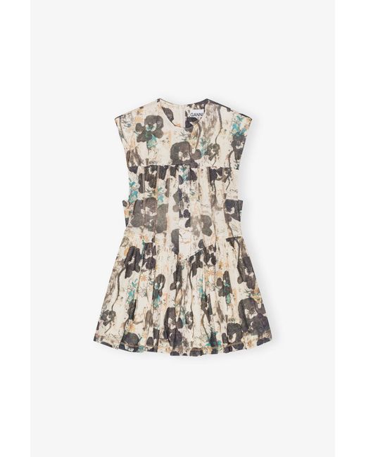 Ganni Natural Printed Marl Mesh Corset Mini Dress