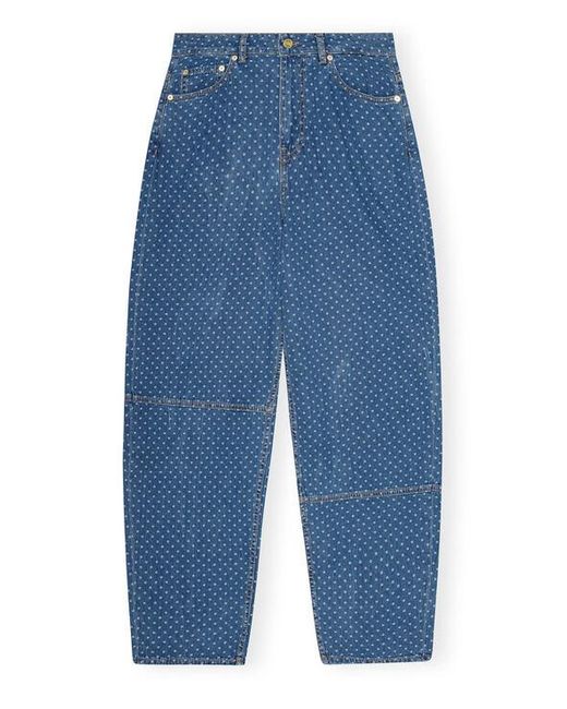 Ganni Blue Jacquard Denim Stary Jeans