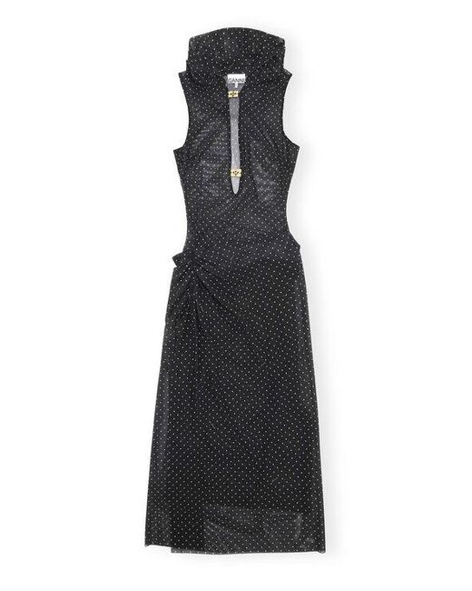Ganni Black X Paloma Elsesser Printed Mesh Sleeveless Layer Dress