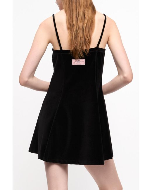 Ganni Black Bow-Detailing Velvet Mini Party Dress