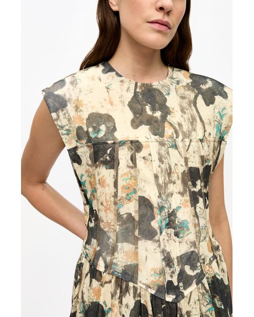 Ganni Natural Printed Marl Mesh Corset Mini Dress