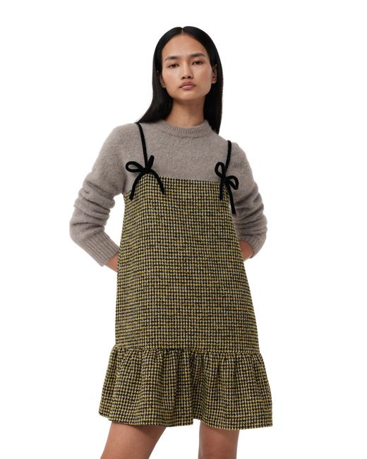 Ganni Green Blazing Yellow Checkered Woollen Mini Dress Size 4